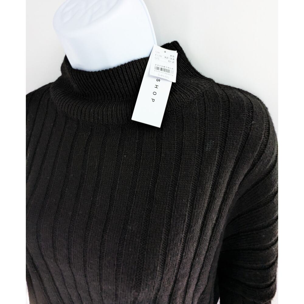 Womens Black Knit Funnel Neck Sweater - Picture 4 of 12